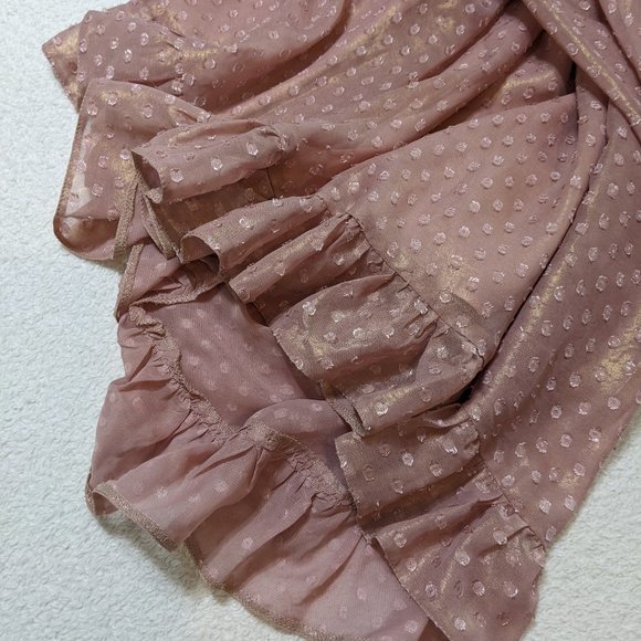 ASOS Iridescent Rose w/Gold Shimmer Pink Polkadot Asymmetrical Dress - size 16 - Picture 13 of 13